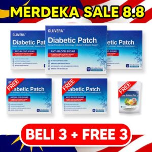 PAKEJ PROMO MERDEKA 9.9 (3 KOTAK GLUVERA + FREE 2 KOTAK GLUVERA + FREE 1 POUCH GLUVERA TEA)